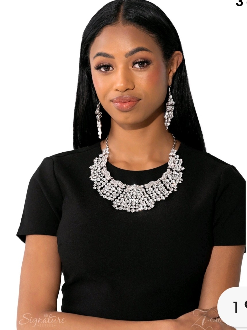 Paparazzi D'Etta Silver Crystal Statement Bib Necklace with Matching Earrings